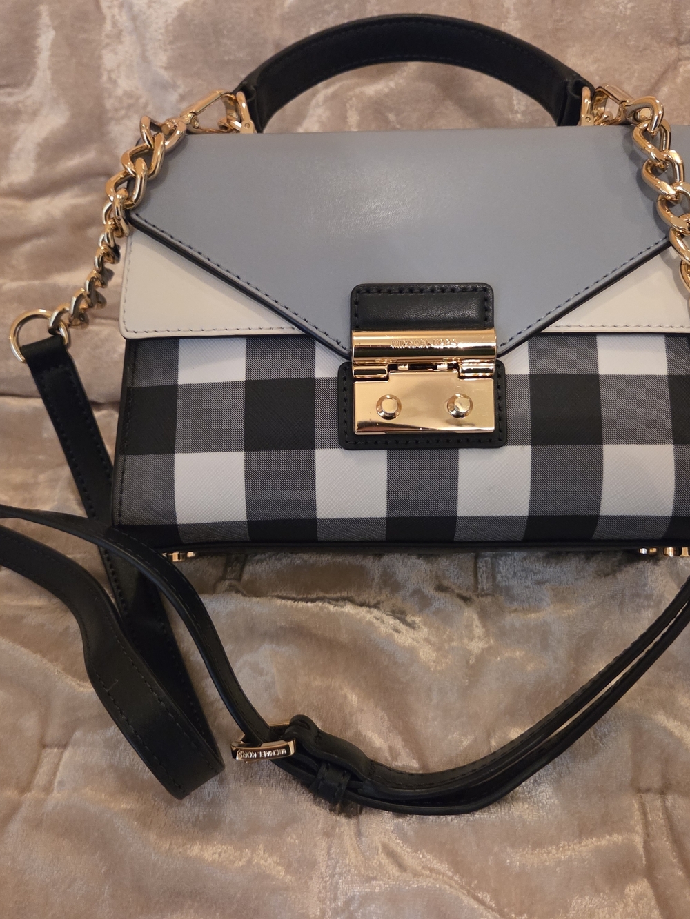MICHAEL Michael Kors Navy, White & Light Blue Plaid Top-Handle Crossbody